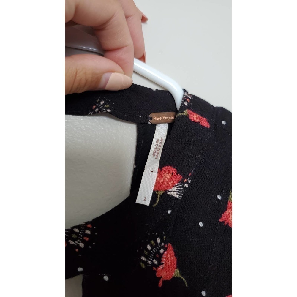 Free People Tegan Black Red Floral Gingko‎ Poppy Mini Dress, Sz S - Picture 4 of 8
